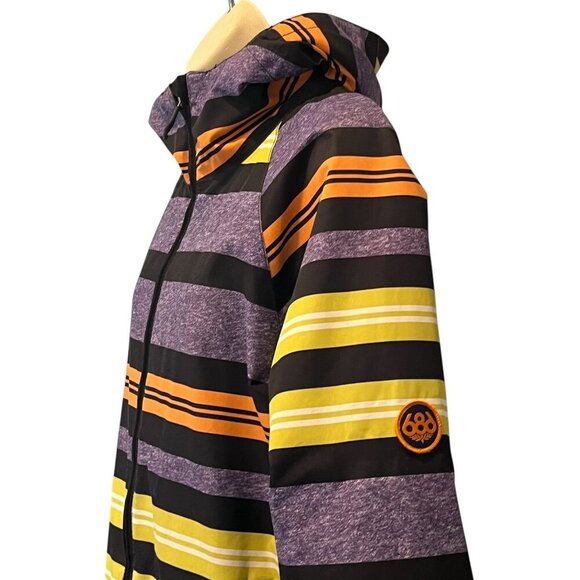 686 Manual Heather Iris Striped Insulated Hooded Zip Ski Snowboard Jacket - Picture 3 of 16